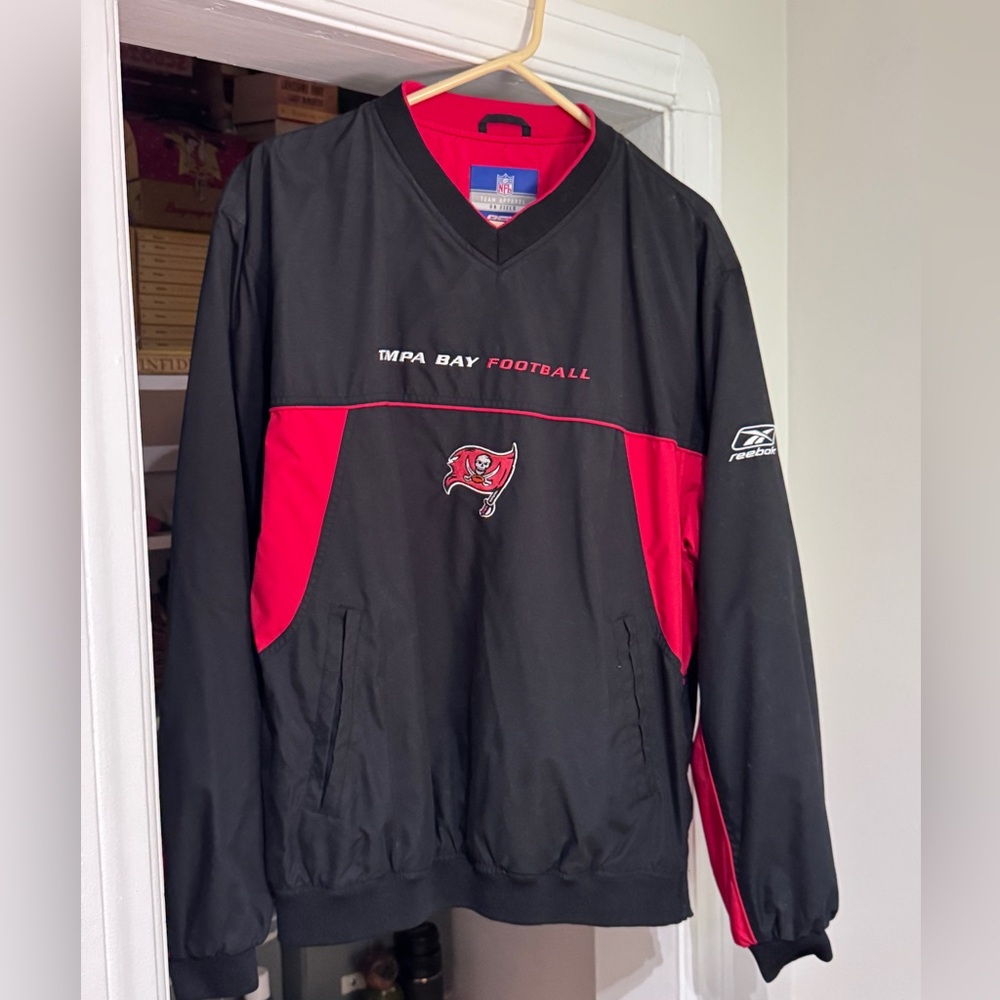 🏴‍☠️🔥 Vintage Reebok Tampa Bay Buccaneers NFL Pullover Jacket L 🔥🏴‍☠️